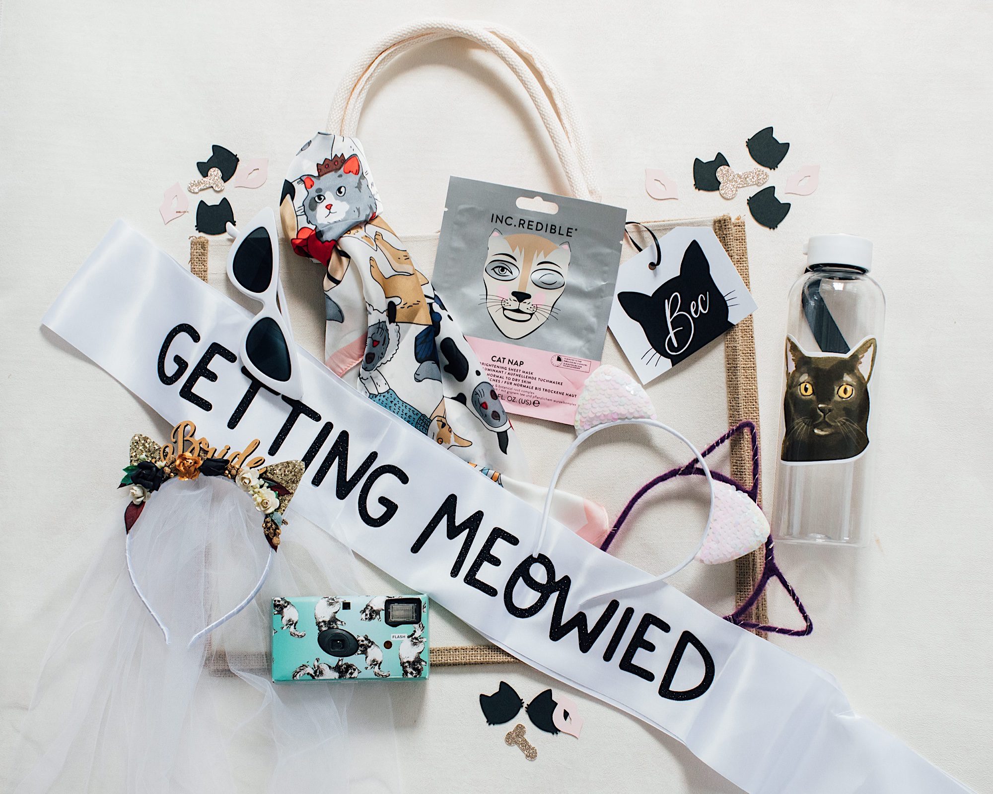 halloween cat themed bachelorette party gift bag for the bride