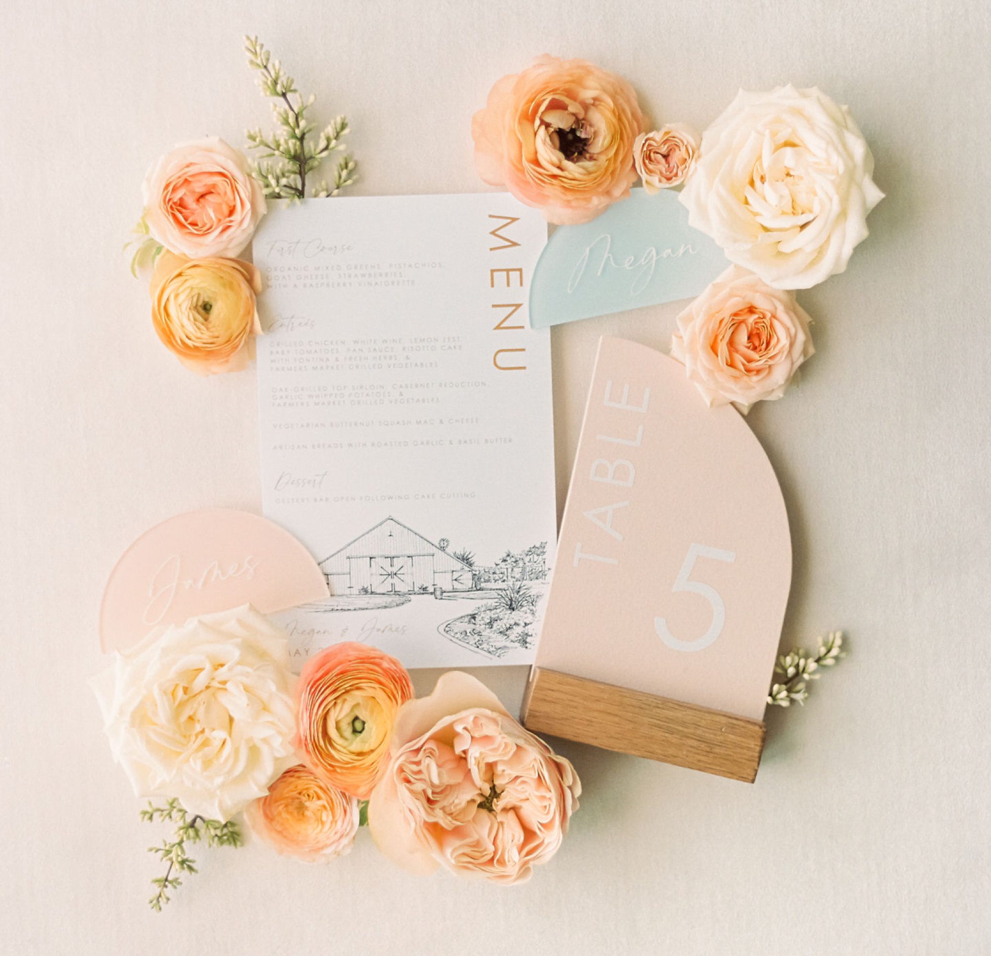 Menu card from Tracy Rossi Design with Elyse Events at the White Barn Edna Valley photographed by san luis obispo wedding photographers jessica sofranko
