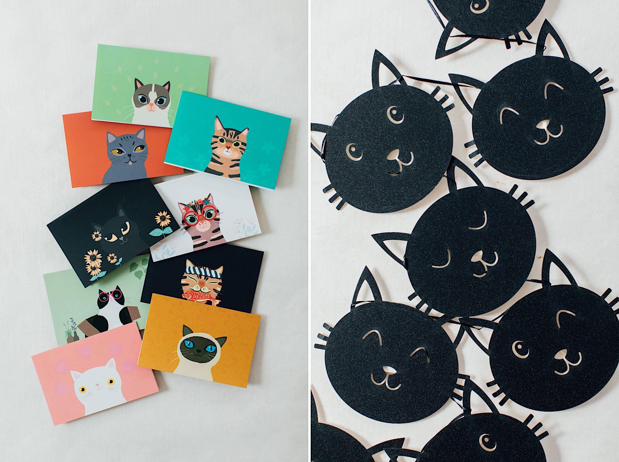 cat party cat blank thank you cards and black cat garland