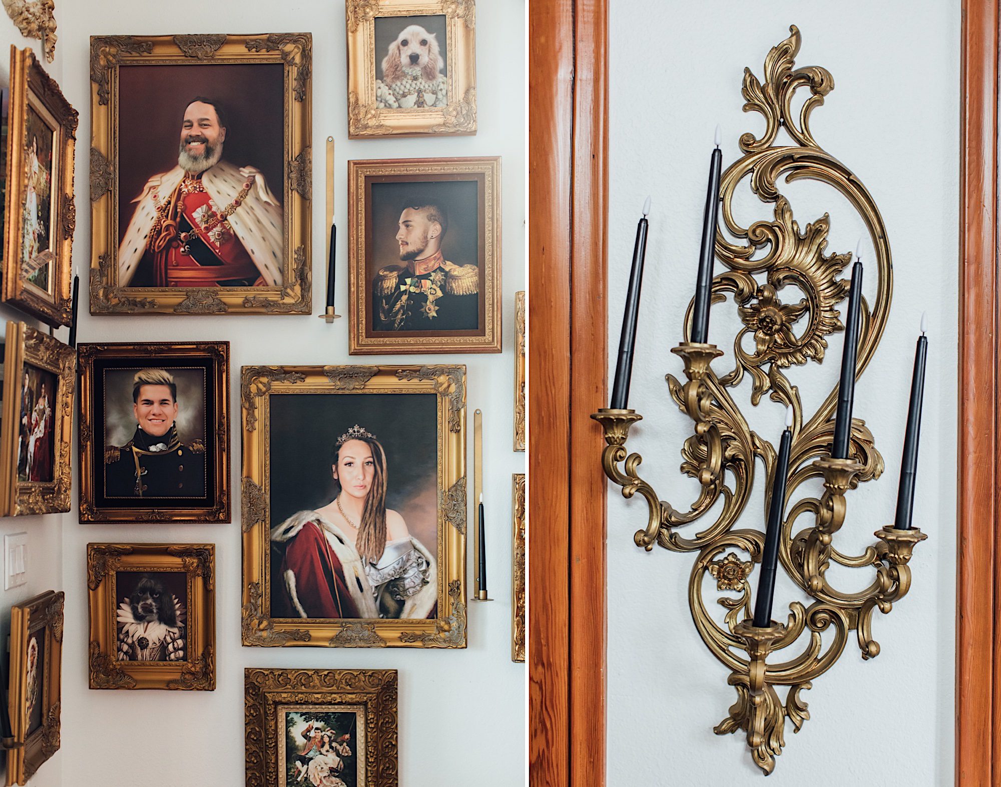 vintage victorian paintings inside of victorian haunted mansion by photographer Jessica Sofranko
