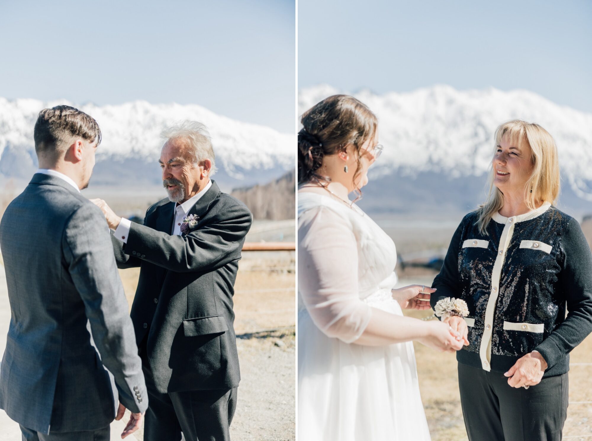 Bride & groom getting ready for their helicopter tour at Alaska Glacier Lodge