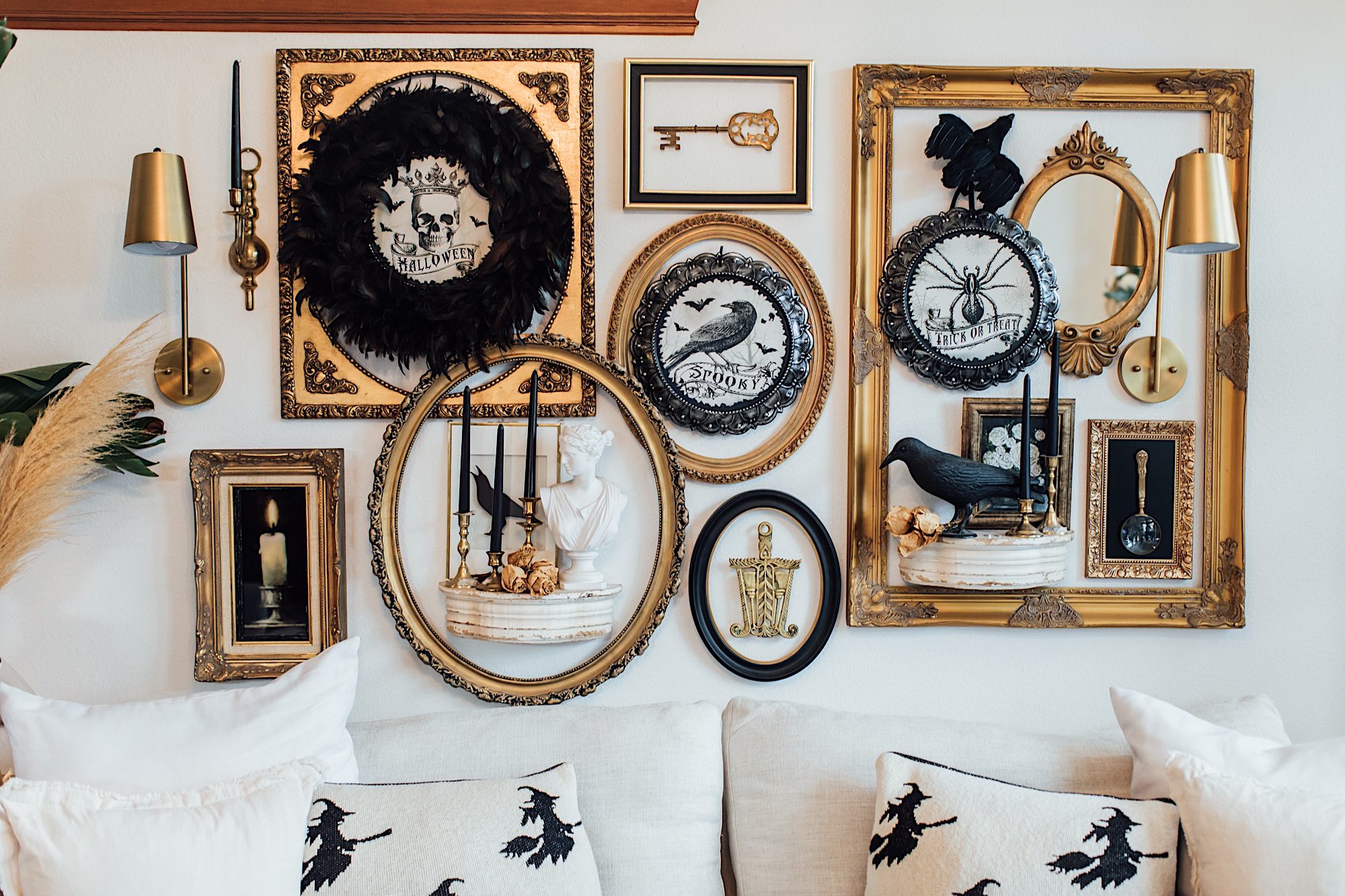 halloween living room decor inside of victorian haunted mansion by photographer Jessica Sofranko