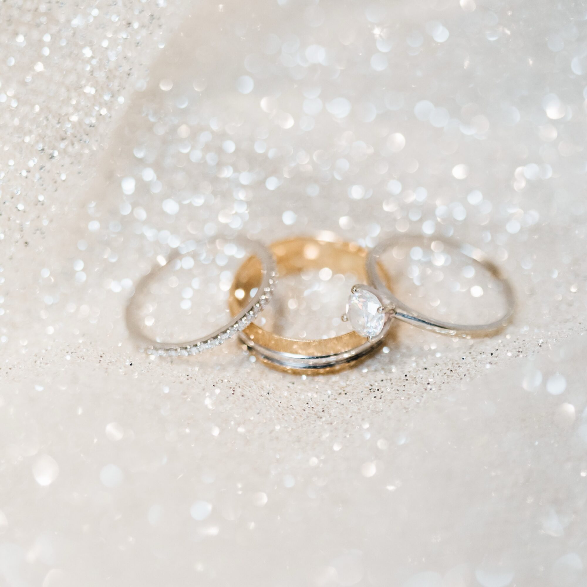 rings on sparkly dress