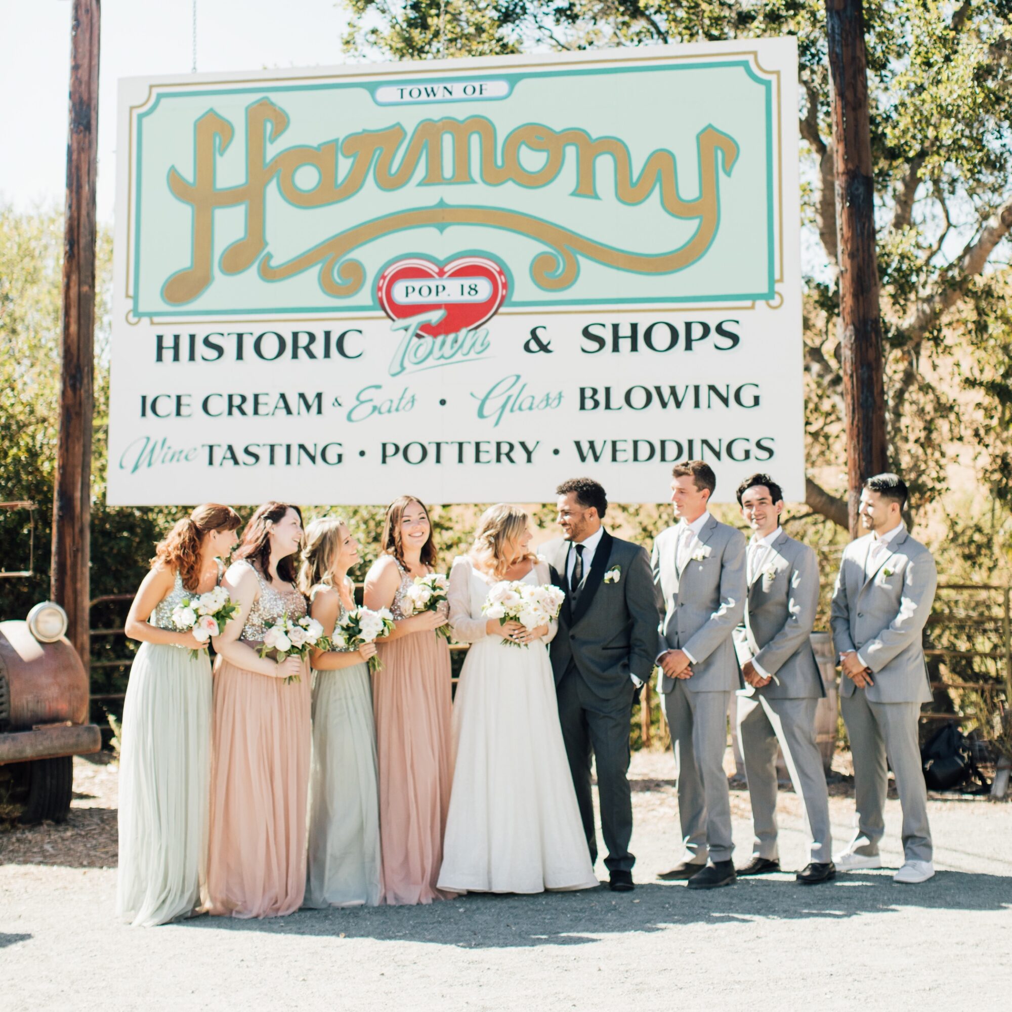 wedding party at Harmony Chapel wedding in Cambria, CA