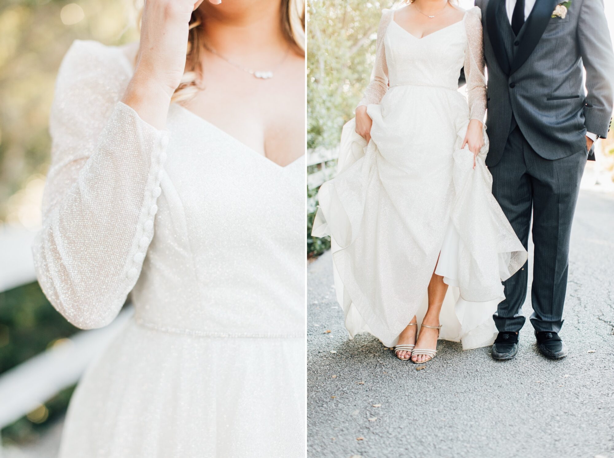 sparkly dress at Harmony Chapel wedding in Cambria, CA