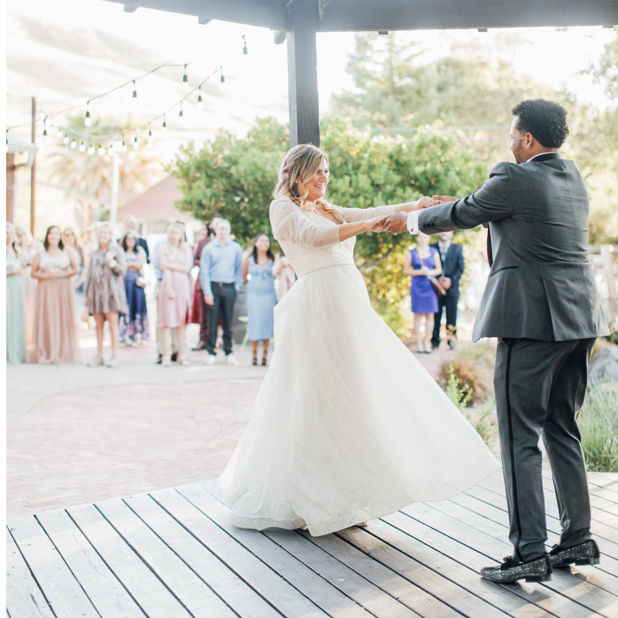 couple dancing partying at Harmony Chapel wedding in Cambria, CA