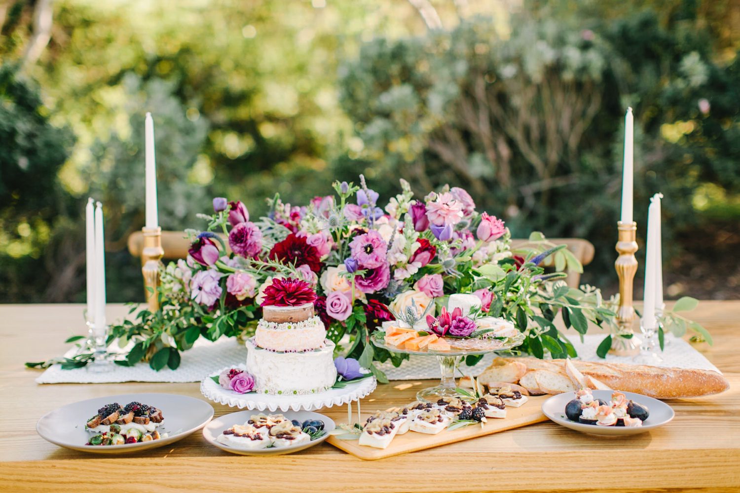 Wedding Details including wedding cake and elegant charcuterie