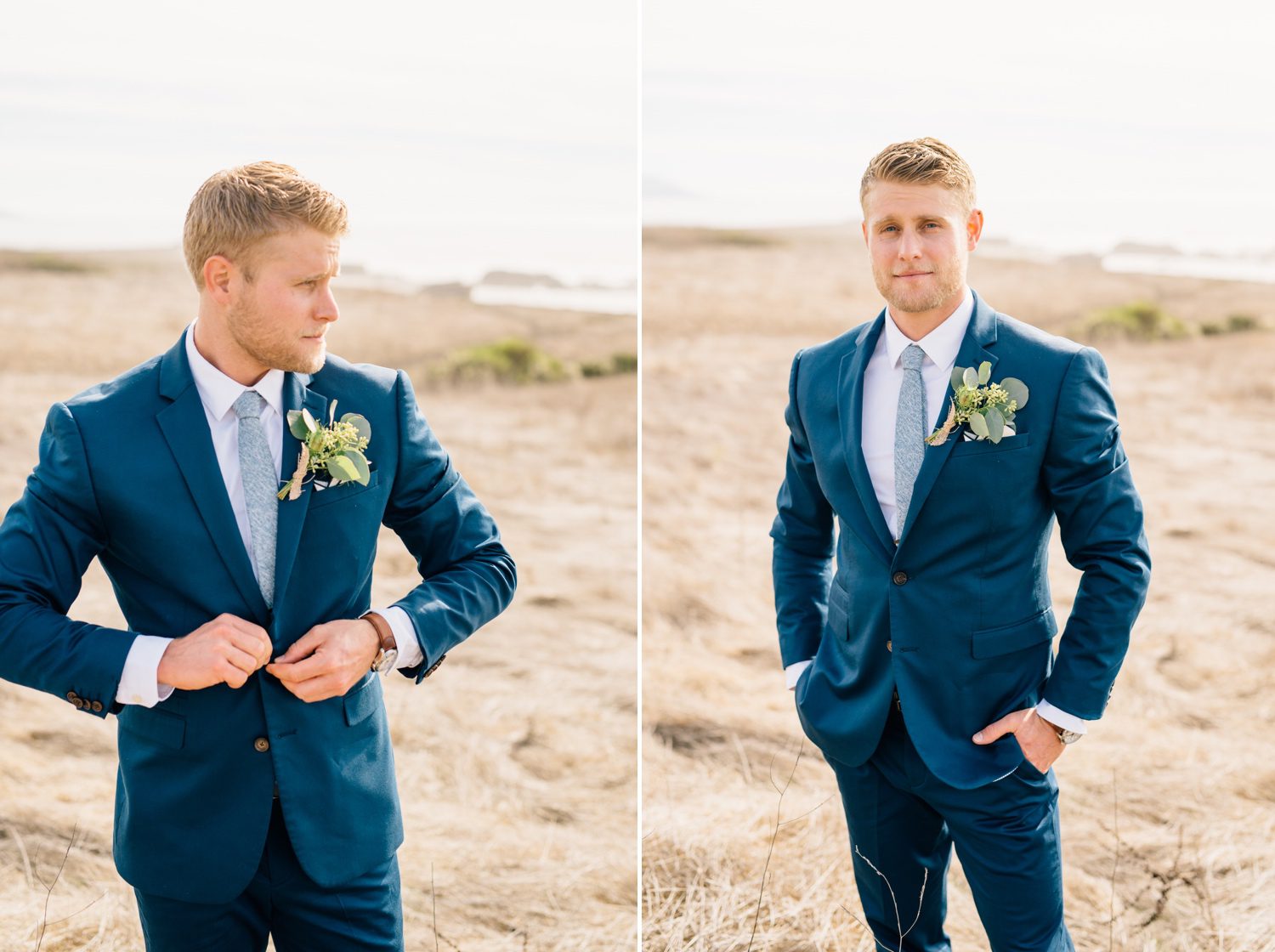 Groom Buttoning up his suit