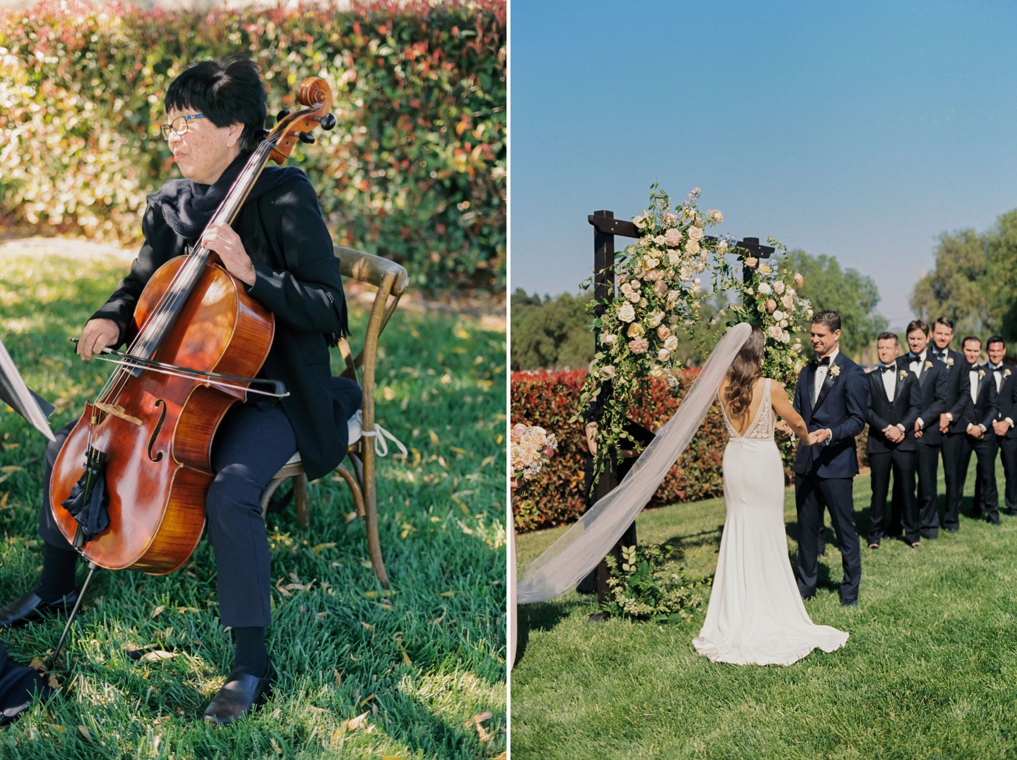 Mariposa quartet playing music for bride and grooms ceremony at the White Barn Edna Valley photographed by san luis obispo wedding photographers jessica sofranko