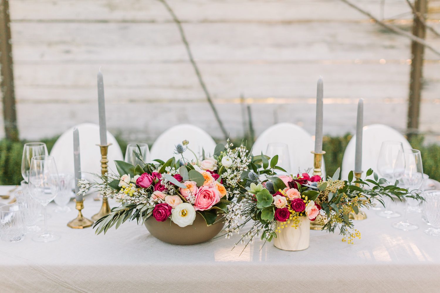 table florals at wedding in california