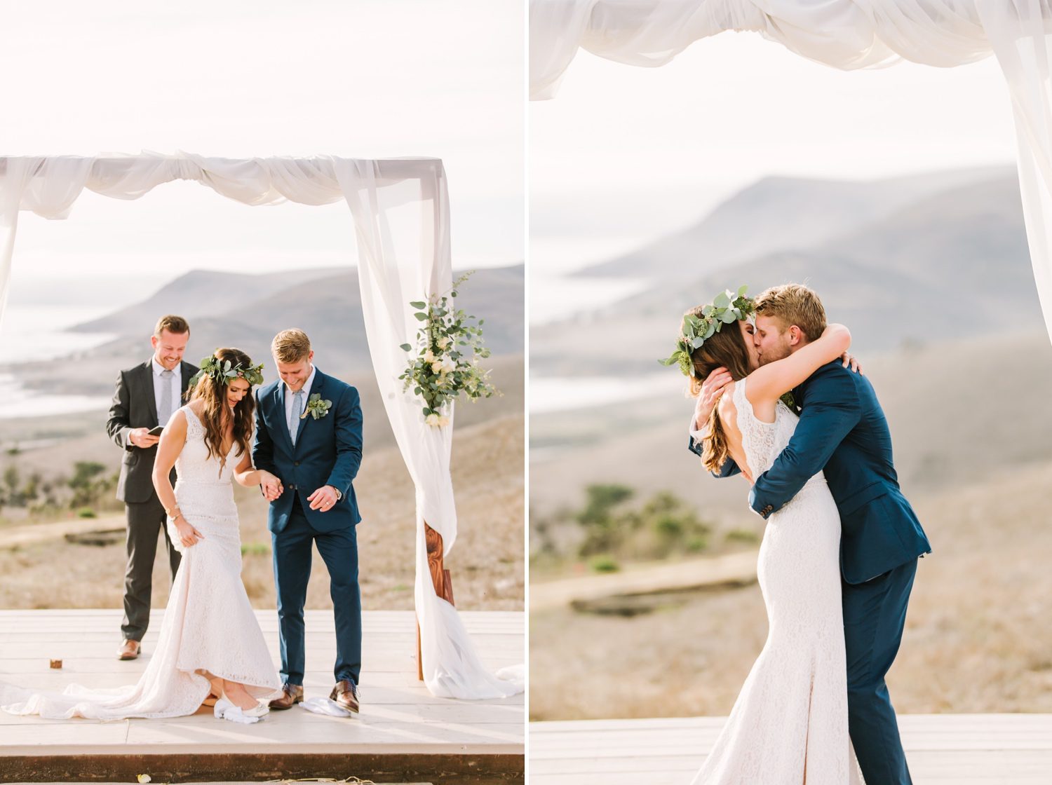 First kiss as husband and wife at California Wedding