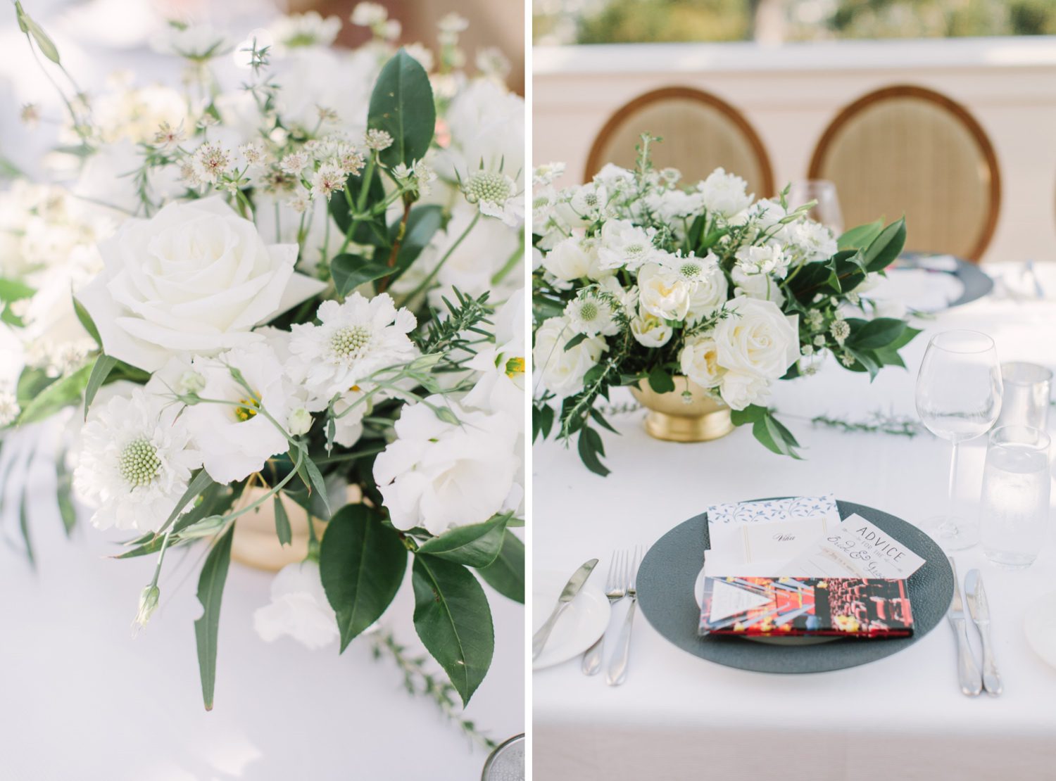 white wedding details and florals