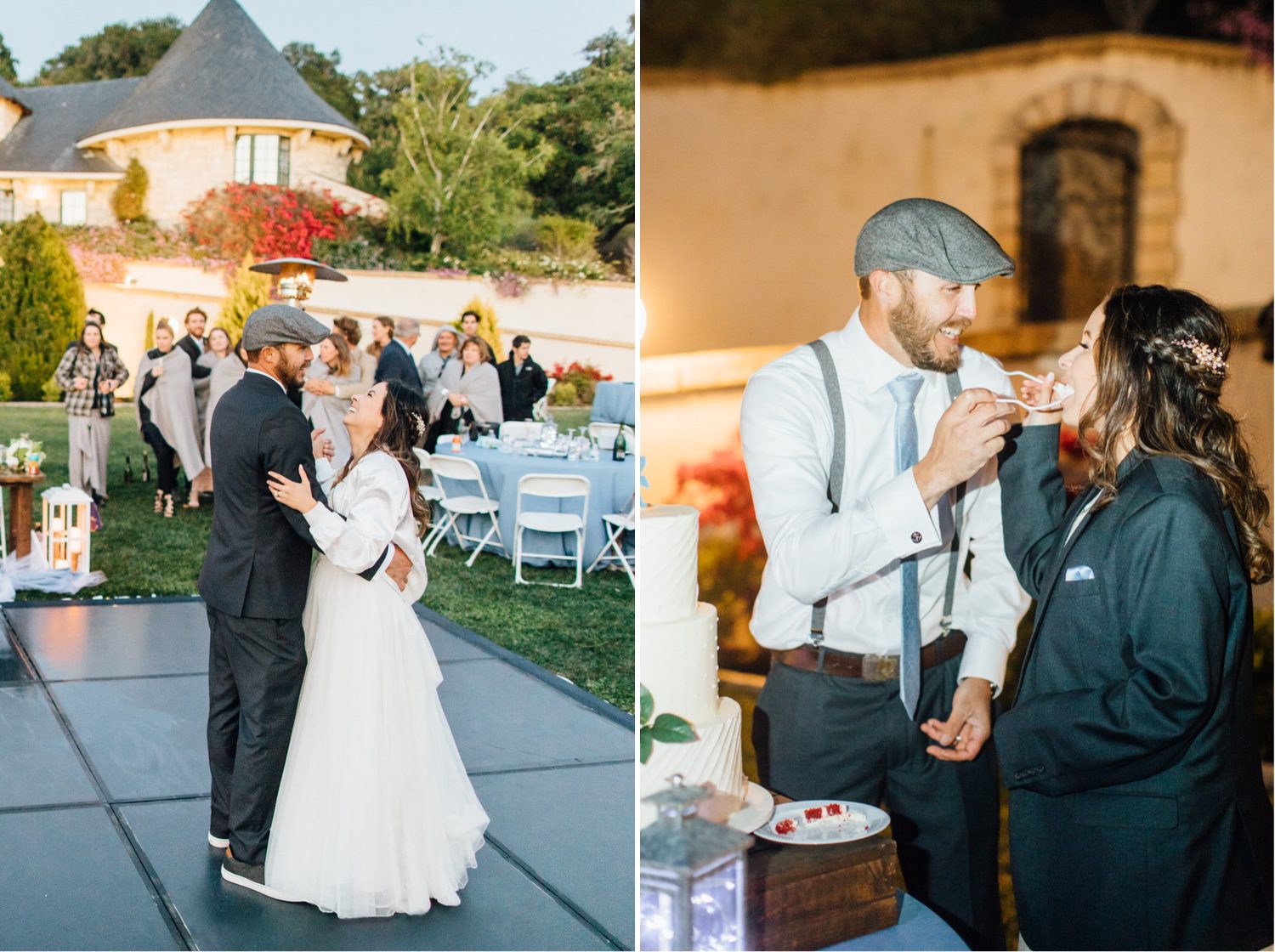 Bride and groom's first dance and cake eating at paso robles wedding
