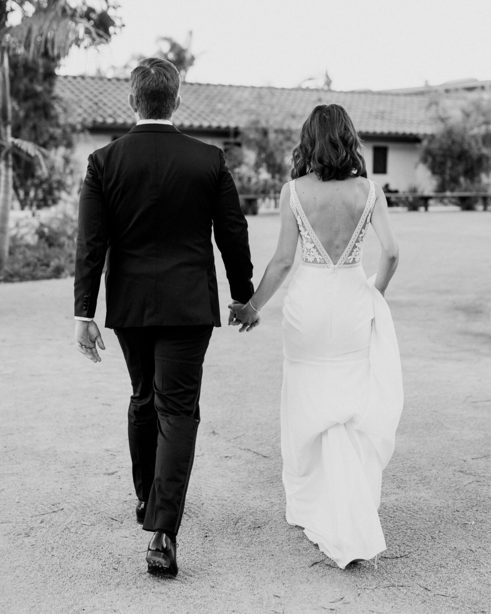 black and white photo of bride and groom at La Lomita Ranch wedding photographed by Jessica Sofranko