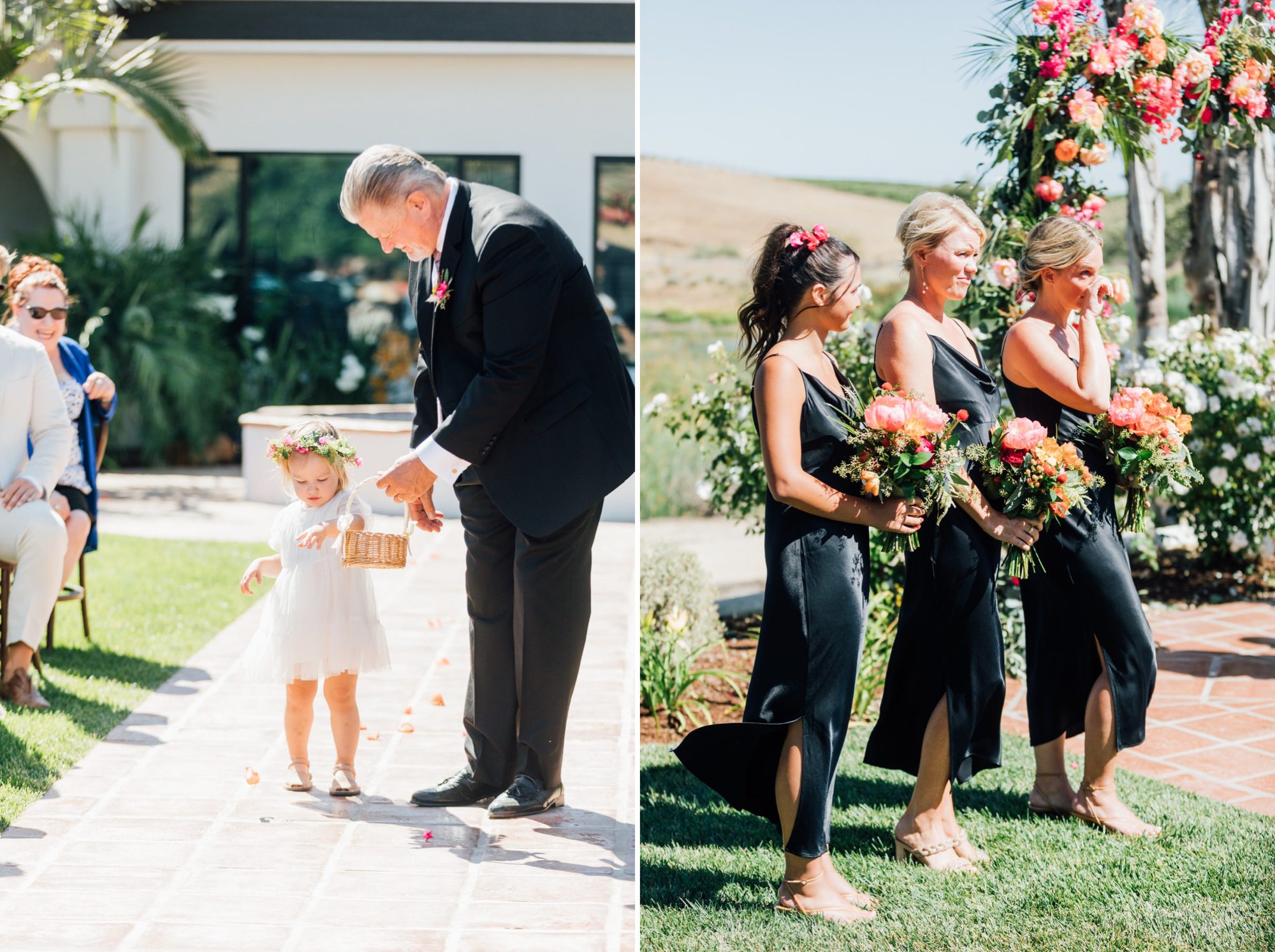 flower girl and tropical Mexico inspired bouquets by Fluid Bloom at La Lomita Ranch in San Luis Obispo by photographer Jessica Sofranko
