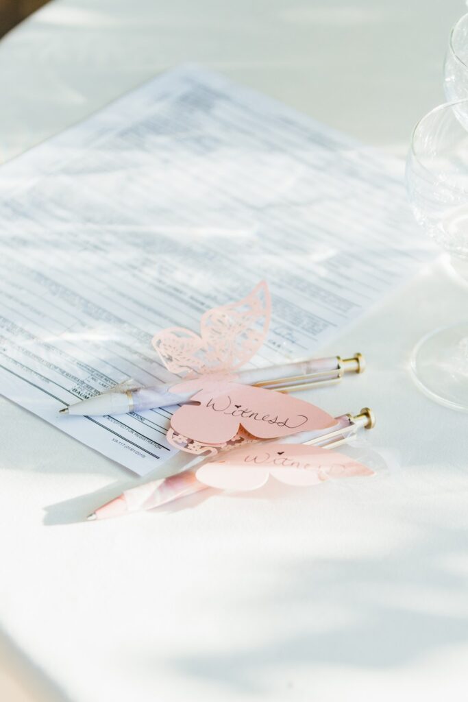 Marriage License Certificate with special pens.
