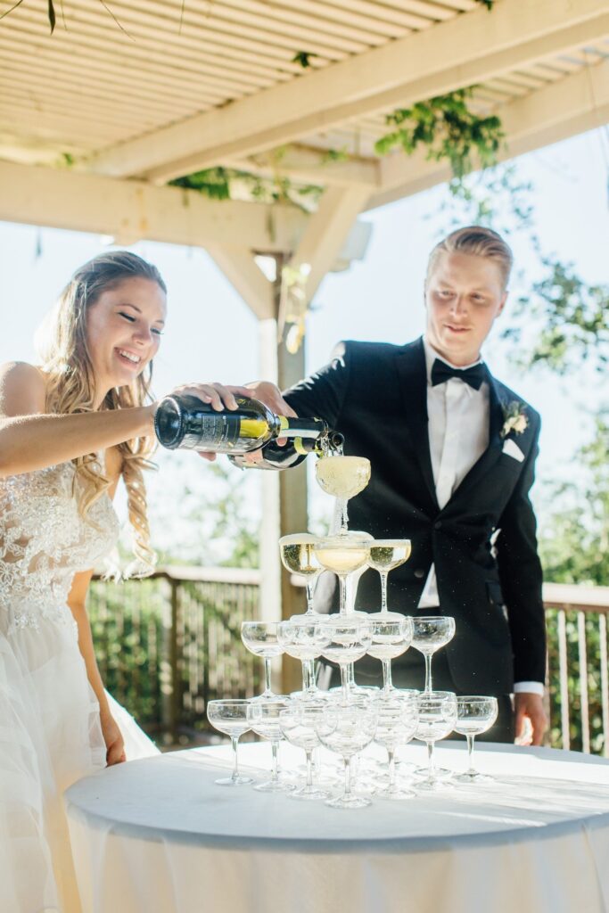 Champagne tower at California wedding.